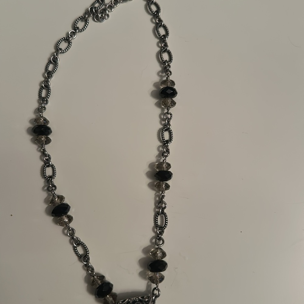 Lori Bonn Gemstonene Pendent Necklace Quartz, Smoky Topaz and Onyx Triple Drop - Picture 4 of 4